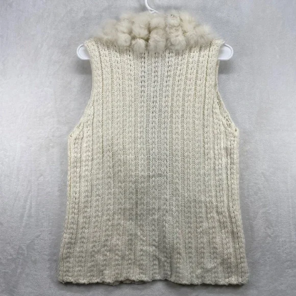 Avalin Sweater Vest Faux Fur Collar Wool Blend Sleeveless Knit Ivory M - Picture 4 of 7